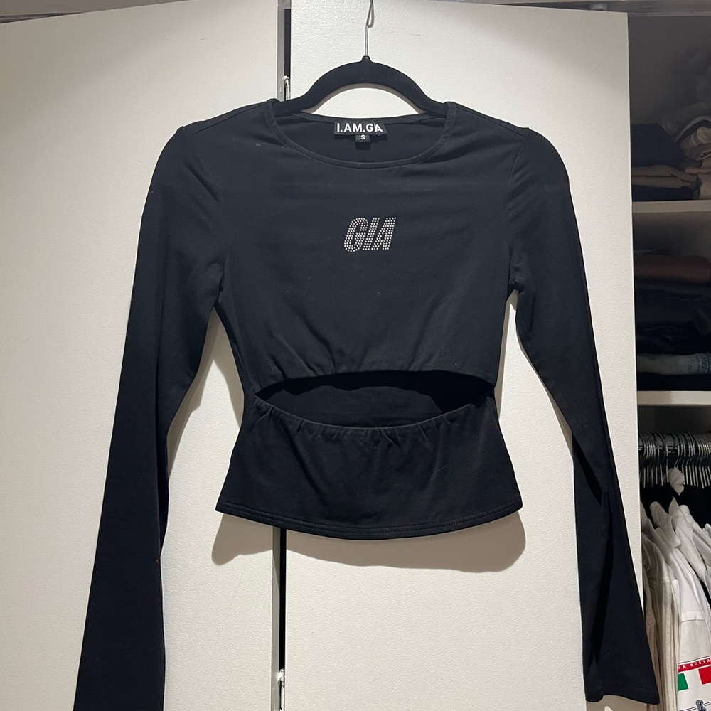 I.Am.Gia Rhinestone Long Sleeve Cutout Top